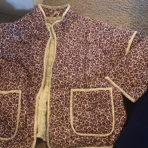 Free People Quilted Floral Jacket in Burgundy and Cream